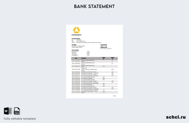 цифровая загрузка шаблона банковской выписки Commerzbank Германии, шаблона в фор